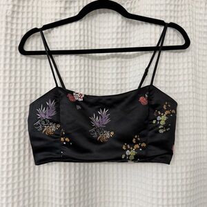 Honey Punch Black Floral Embroidered Crop Top | Size Small